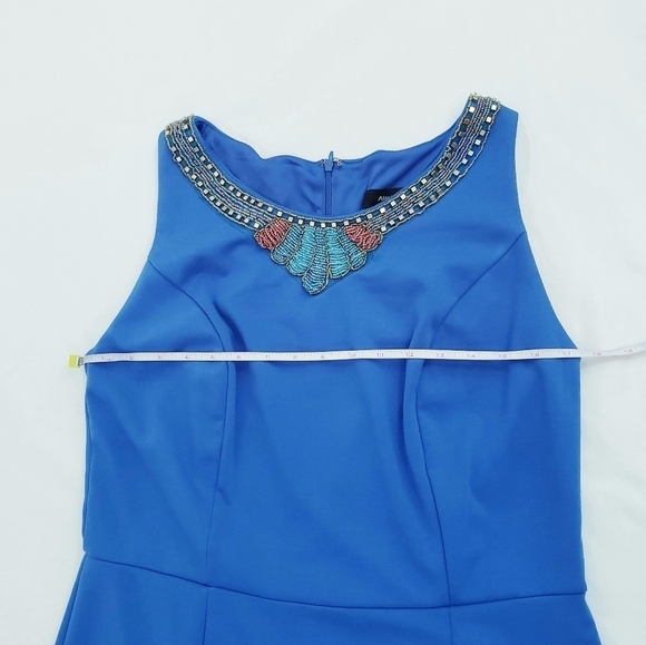 NWT Ashley Stewart Sleeveless Sheath Dress Beaded Neck Blue - Picture 6 of 10